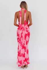 Cipriana Backless Halter Maxi Dress Embellished Pink